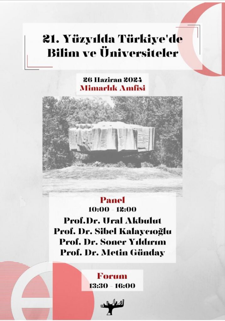 Dernek olarak 26 Haziran 2024 Çarşamba günü "21 Yüzyılda Türkiye'de Bilim ve Üniversiteler" başlıklı/konulu günümüzde üniversiteler ve bilim çalışmalarını farklı boyutlarıyla değerlendireceğimiz bir etkinlik düzenleyeceğiz. Etkinliğimiz, 26 Haziran sabah 10.00-12.00 arasında bir panel ve 13.30-16.00 arasında düzenlecek olan bir Forum'dan oluşacaktır. Panelistlerimiz ODTÜ'den Prof. Dr. Ural Akbulut, Prof. Sibel Kalaycıoğlu ve Prof. Dr. Soner Yıldırım ile Atılım Üniversitesi, Hukuk Fakültesi'nden Prof. Dr. Metin Günday olacaktır. Panelimizde ayrıca Derneğimizin düzenlemiş olduğu anket ve sonuçlarına dair bilgiyi de sizlerle paylaşacağız. 26 Haziran 2024 tarihinde düzenlenecek olan etkinliğimizin afişi ekte bilgilerinize sunulmuştur. Katılımlarınız ve düşünceleriniz bizleri mutlu edecektir. Saygılarımızla, OED Yönetim Kurulu